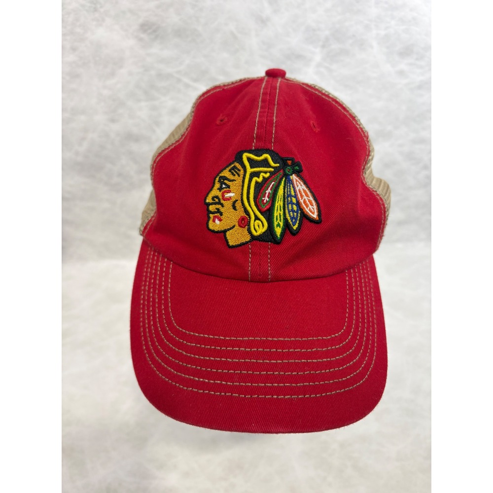 Chicago‎ Blackhawks 47 Brand Trucker Hat Red Tan NHL Snapback Cap OSFA